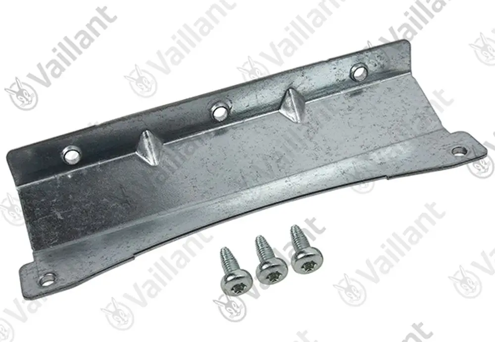 Metallhalter von Vaillant mit drei Montageschrauben. Der Halter ist flach und hat mehrere Löcher zur Befestigung.